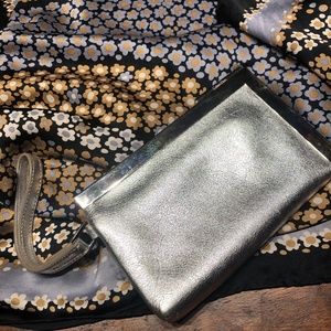 Calvin Klein Silver Leather Wristlet 90s Vtg